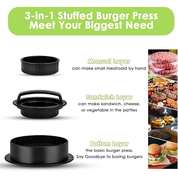 Burgerpresse i flere størrelser Burger Patty Form 3 i 1
