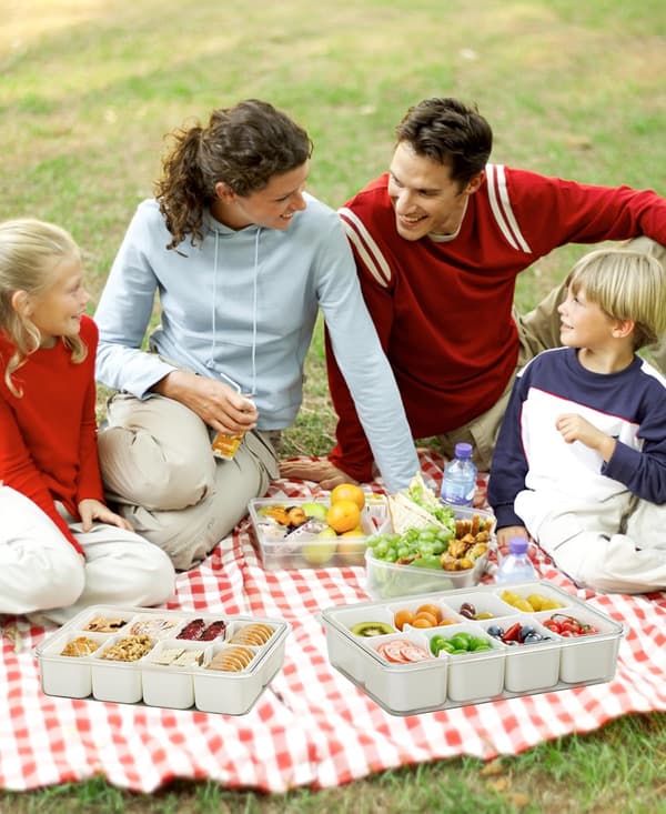 Divided Snack Tray with Lid and Handle, Portable Snack Box, Transparent Candy Storage Organizer