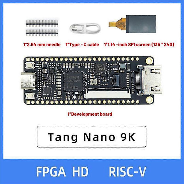 CASA För Tang Nano 9K FPGA Gaoyun GW1NR-9 RISC-V RV -Kompatibelt Utvecklingskort+1.14 Tums SPI-Skärm+2