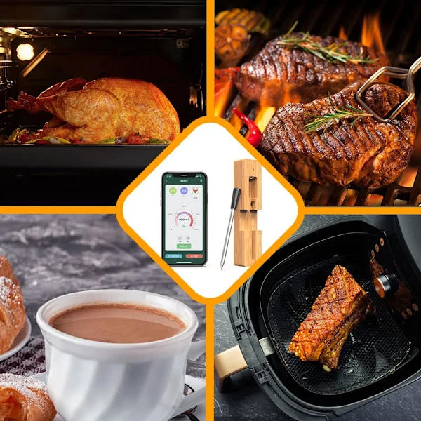 Trådløs Kødtermometer, Bluetooth-forbindelse og IPX7 vandtæt - Perfekt BBQ-tilbehør af