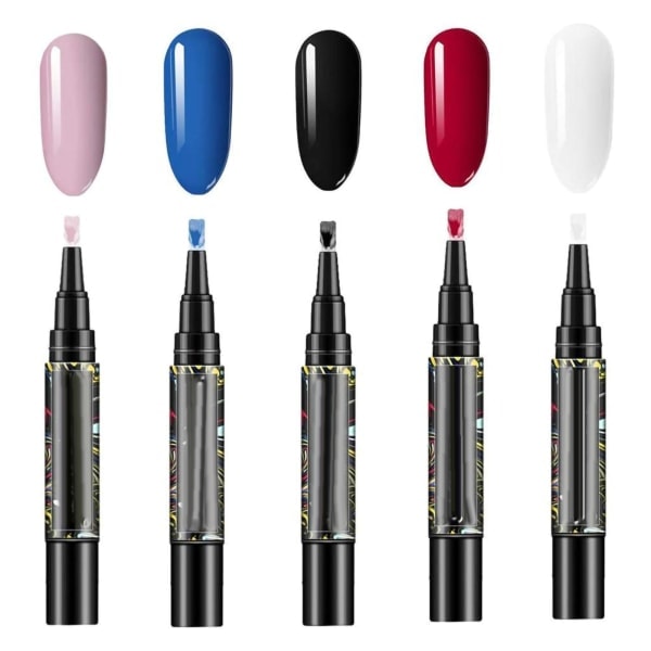 Semipermanenta Nagellackspennor - Set med 5, 3-i-1 Nagelgelpennor