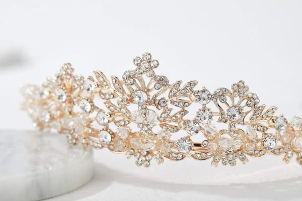 Rosaguld bryllupstiara til kvinder - Konkurrence tiara pandebånd, rhinestone brudekrone til brude