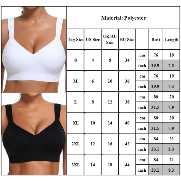 Kvinnor Enkel Push Up BH Underkläder Fitness Sport BH Vit XL_ca