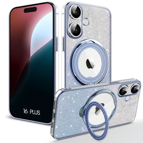 Etui til iPhone 16 Plus, ridsefast silikoneetui med roterende magnetisk holder - Blå Night green