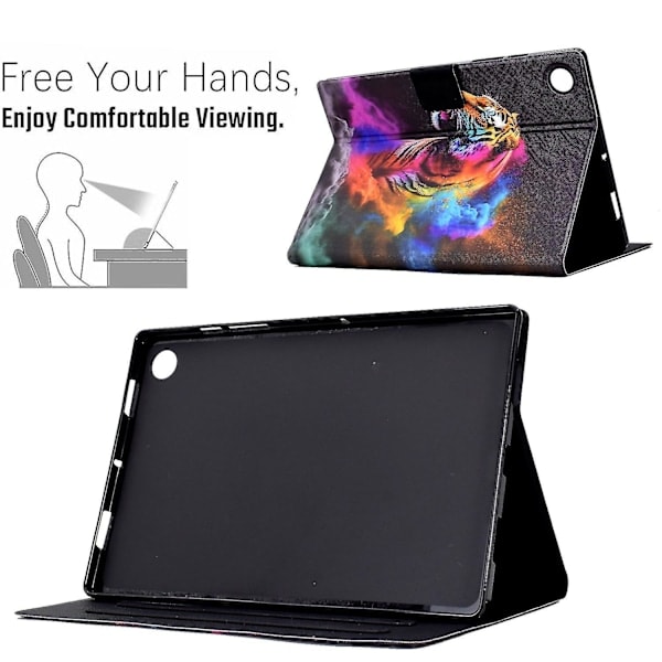 Mönstrat Läderfodral för Samsung Galaxy Tab A8 10.5 (2021) X205 / X200 Kortfacks Tablet Fodral (Färgglad Tiger)