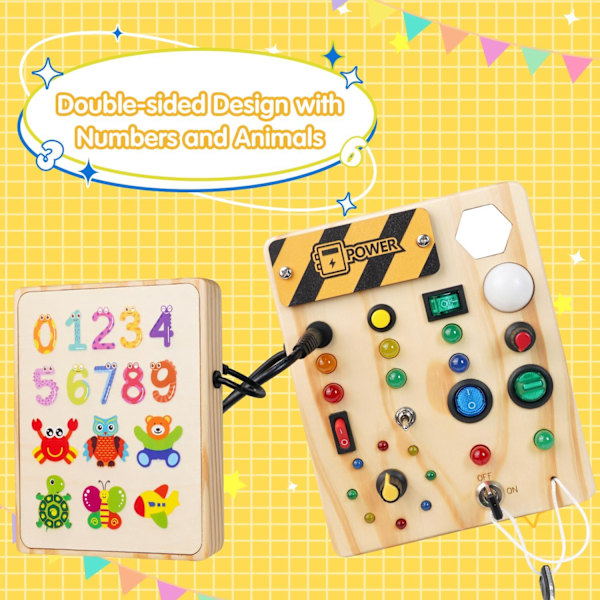 Montessori Busy Board taaperoille, 27 LED-valoa Montessori-leluja 1–6-vuotiaille, puinen aistilelu pojille ja tytöille lahjaksi_ca