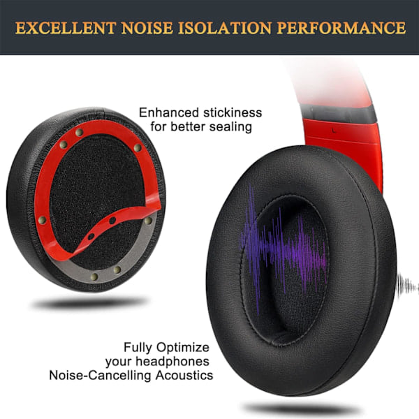 Replacement Ear Pads for Beats Studio 2 & Studio 3 Wired & Wireless Headphones, Ear Cushions with Soft Protein Leather, Noise Cancelling Memory Foam