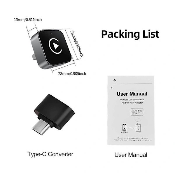 Trådløs Carplays-adapter til iPhone/Androids Plug Play-installation på få sekunder til køretøjer