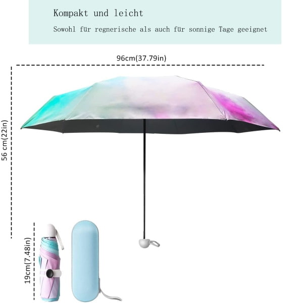 Resparaply Fickparaply Kompakt Paraply Vindtæt Stærk 8 Ribber Sammenklappelig Miniply med Kapselbeskyttelse Parasol med UV-Beskyttelse Regnbue