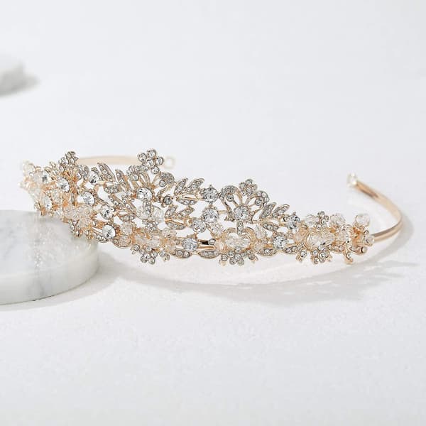 Rosaguld bryllupstiara til kvinder - Konkurrence tiara pandebånd, rhinestone brudekrone til brude