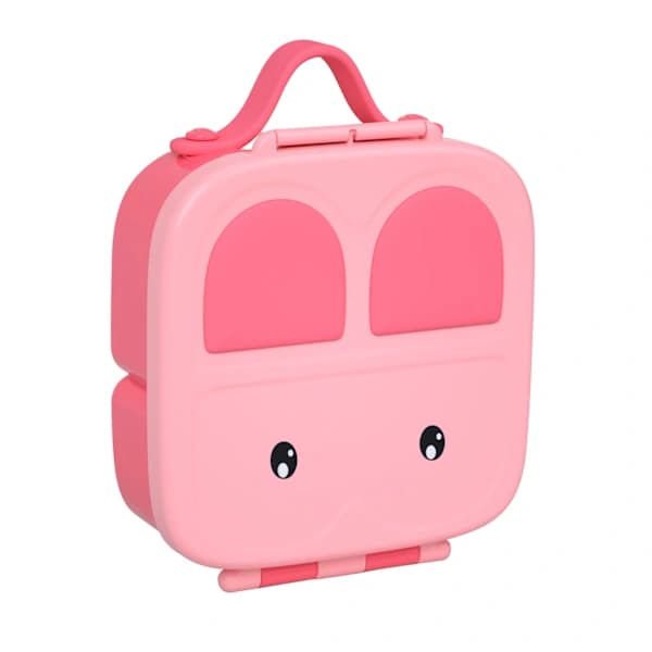 Matboks for barn 1200 ml, 3 rom ABS PP silikon snackbeholder med håndtak for skolepiknik camping, rosa