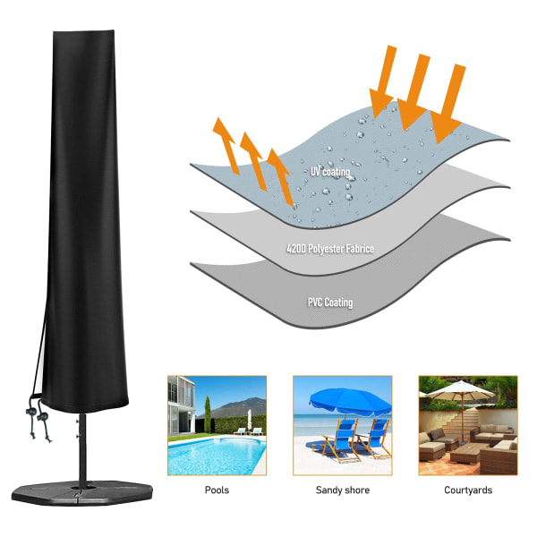 Parasolbeskyttelse til have, diameter 2m 4m, 420D Oxford parasolbeskyttelse til 9 til 11 fod, H190 x 30/50cm