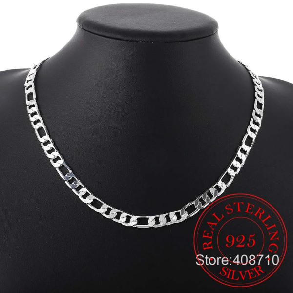 925 Sterling Silver 6mm/8mm Kedja i Sidled Halsband Man Kvinna Senior Lyx Smycken Statement Halsband 8MM 55cm