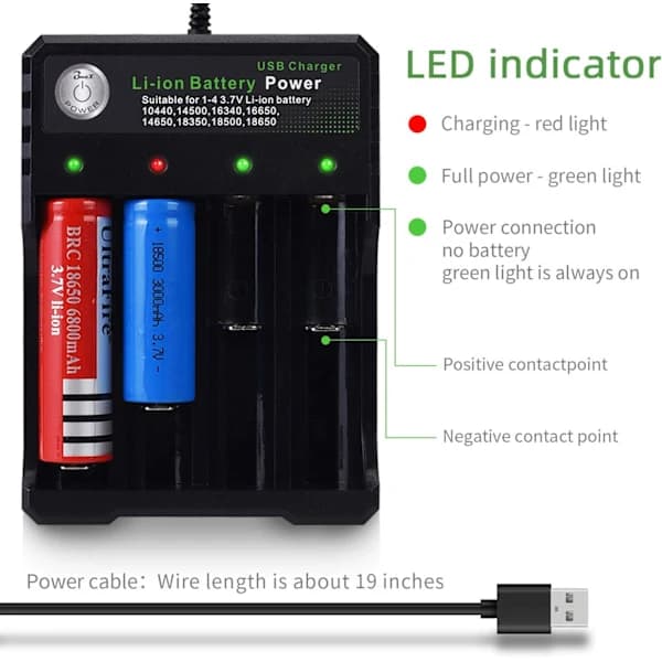 Batterilader 18650 Litiumion Oppladbar