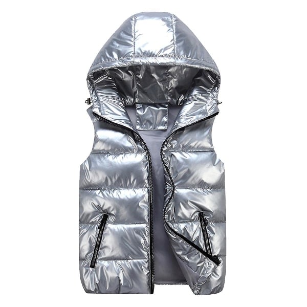Sliktaa Unisex Skinnende Vandtæt Ærmeløs Jakke Letvægts Puffer Vest Sølv XL_ca Silver XL