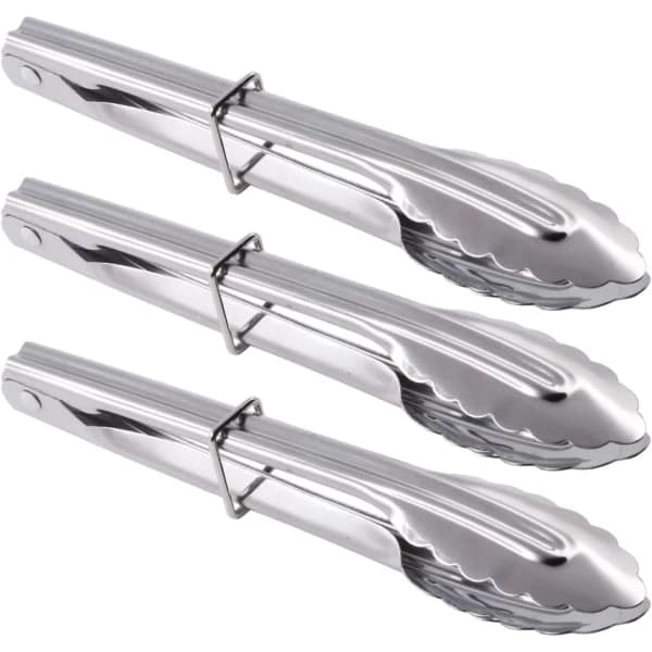 Mini serveringstänger i rostfritt stål, små metalltänger för servering av mat, matlagning, sallad, grillning (18 cm, 3 stycken)