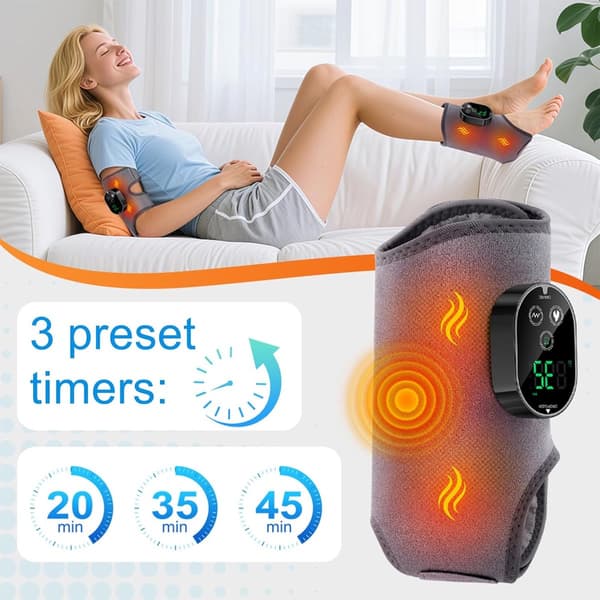Fodmassager med varme og vibration, trådløs genopladelig kompressionsindpakning til smertelindring og cirkulation, grå