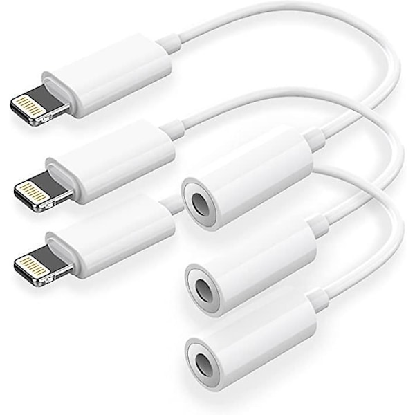 Lightning Jack hörlursadapter 3-pack 3,5 mm hörlurs aux ljudadapter Dongel hörlurar kompatibel med iPhone 13/12 Pro Max X/XS/Max/XR 7/8