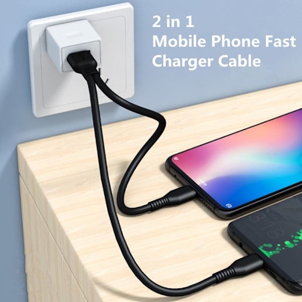 2 i 1 Type C Micro USB-kabel Mobiltelefon Hurtiglader Kabel M C2
