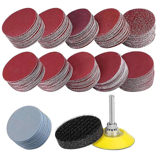 200 Pcs Hook and Loop Sanding Discs, 50 mm, with Foam Buffer, Sandpaper with Various Grits