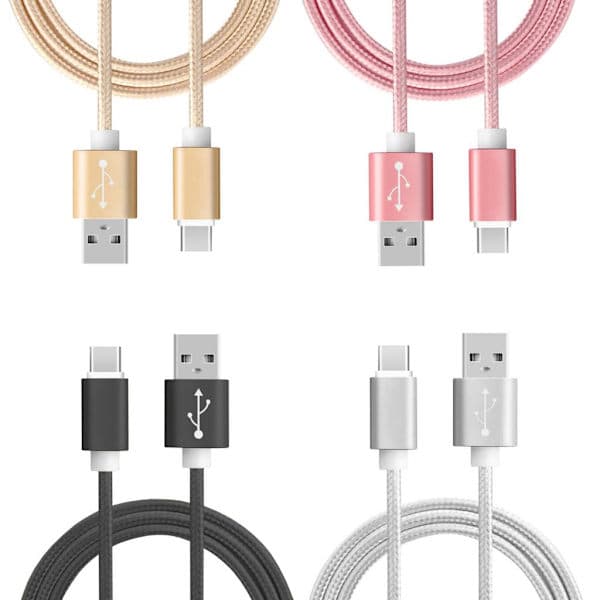 2m Snabbladdning Quick Charge USB-C Flätad Laddare Type-C Svart