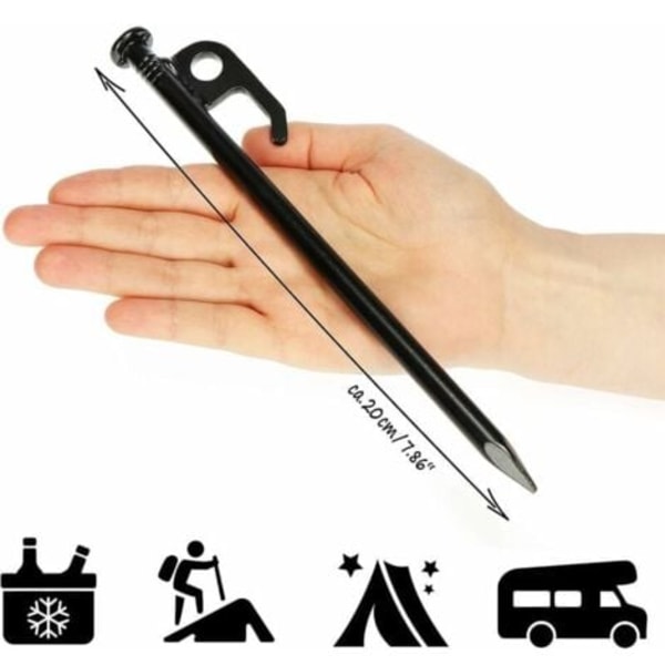 12x teltplugger i stål - lange og robuste plugger for camping og utendørs bruk - ideell for normal og hard grunn - 20 cm-DPZO.ca