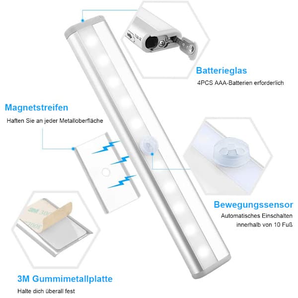 3 stk. trådløse LED-lamper med magnetisk montering.