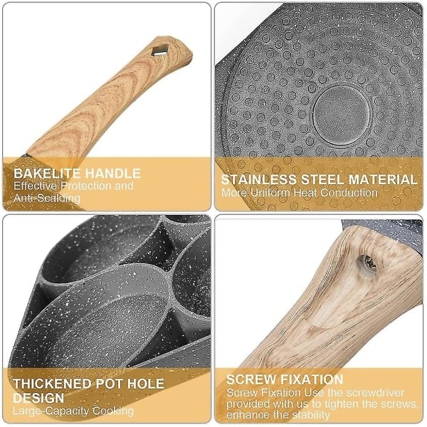 Egg Pan, Non-Stick Pancake Pan Egg Frying Pan with 4 Holes Fried Egg Pancake Maker for Induction SQBB