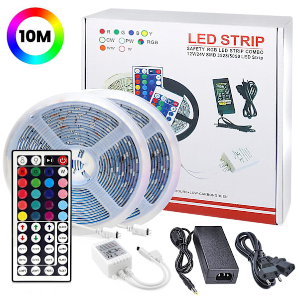 10 Meter - LED-lysslynge med RGB / Lyslenke / LED-strip multicolor