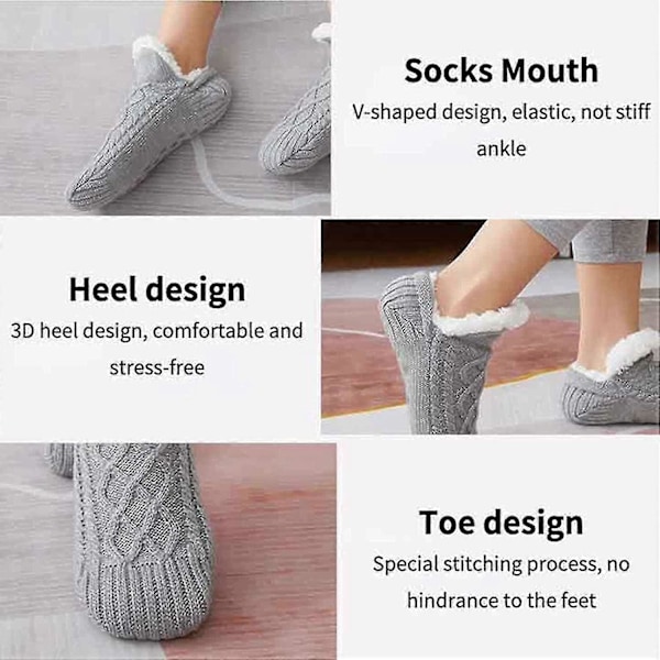 1 Par Vävda Sammetstofflor Innesockor, Halkfria Termiska Innesockor, Hejdå Domningar, Svullnad Grå Gray XL for EU Size 46-48