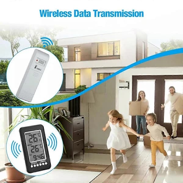LCD Digital Trådlös Inomhus/Utomhus Termometer Klocka Temperaturmätare
