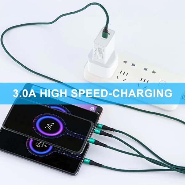 2025 Uusin malli USB C - Multi -kaapeli, [3A 1,2M] Nylonpunottu Type C - 4-in-1 Universaali Latauskaapeli 2 x Micro USB / 2 x Type C