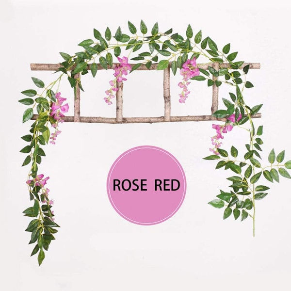 2 st Konstgjord Wisteria Vinranka Girlang Växter Blommor Konst För Ceremoni Hem Bröllopsdekoration Rose Red
