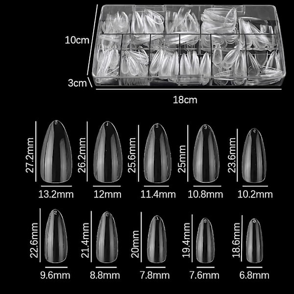 Negletips 500 stk Klar Akryl Medium Negle Full Covers med