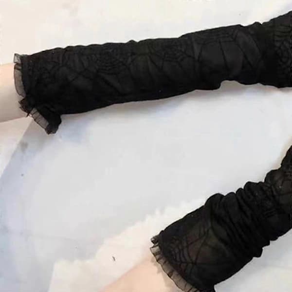 Albuelange Mesh Blonde Lange Handsker Transparente Edderkoppespindhandsker Halloweenhandsker