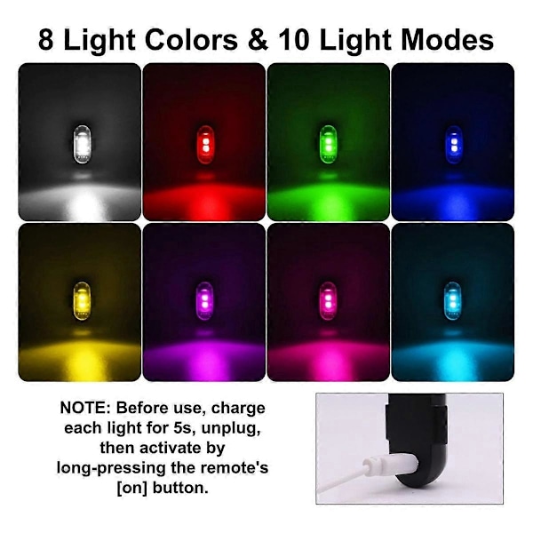 CASA 4 KPL Langattomat LED-strobovalot kaukosäätimellä, 8 väriä USB-lataus vedenpitävät hätävaroitukset