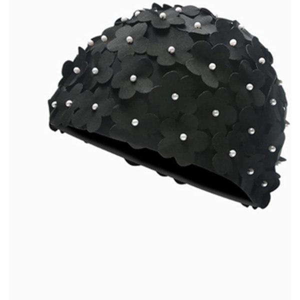 Blomstret badehætte kvinder blomst badehætte dame mode badehætte super stretch badehætte elastisk badehætte black