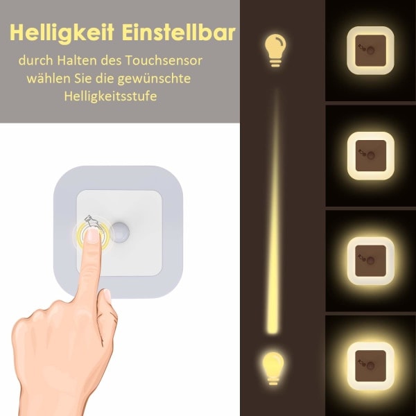 Dæmpbar LED-natlampe med bevægelsessensor Sæt med 2 natlamper Stikkontakter Trinløst justerbar lysstyrke 3 tilstande (Auto/On/Off) Orienteringslys