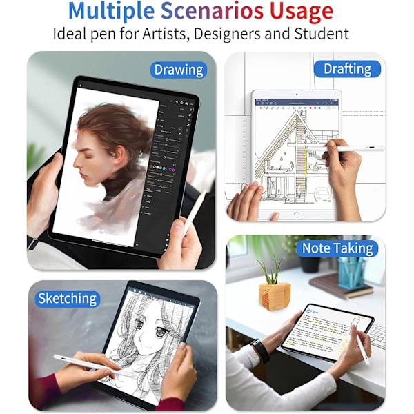 Styluspenna för iPad 2018-2023, Handflatsavvisning/Tiltkänslighet/Magnetisk iPad-penna .CA