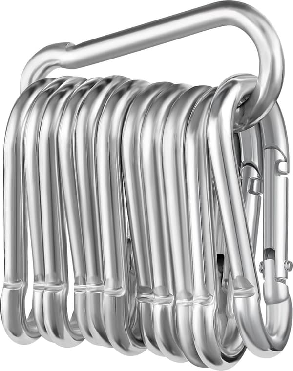Karbinhake Nyckelring 12-pack, Galvaniserad Stålfjädergrind, 6 x 60 mm för Ryggsäckar, Hundkoppel, Camping, Silver