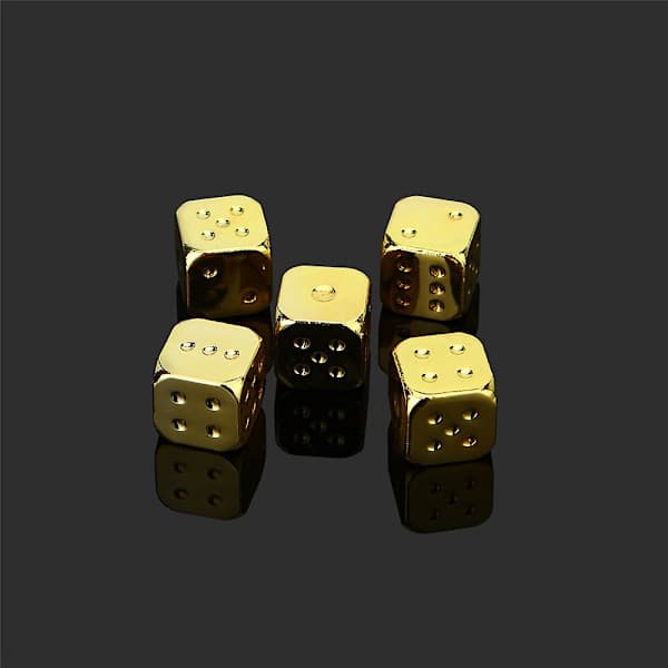 Metalltärningar, guld, för brädspel, fester och hemmet