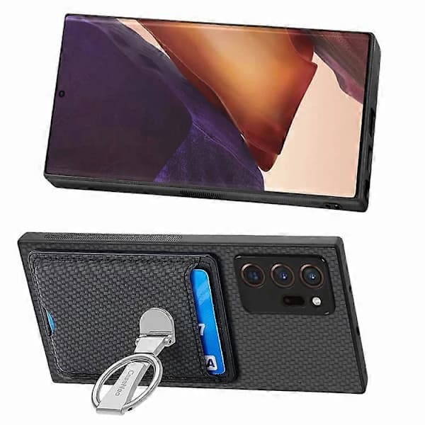 2025 Senaste modellen för Samsung Galaxy Note 20 Ultra Kolfiber Kortplånbok Vikbart Ringhållare Telefonfodral