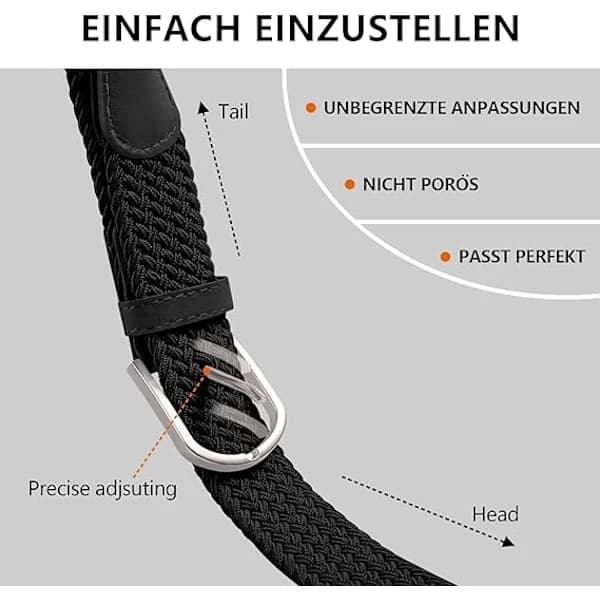 Herrbälte, Elastiskt Flätat Bälte Unisex Herr Dam Flätat Elastiskt Stretchvävt Bälte 33mm (1.25 \"), Längd 42 \" (107cm) Passar Midja 33 \"-36 \"
