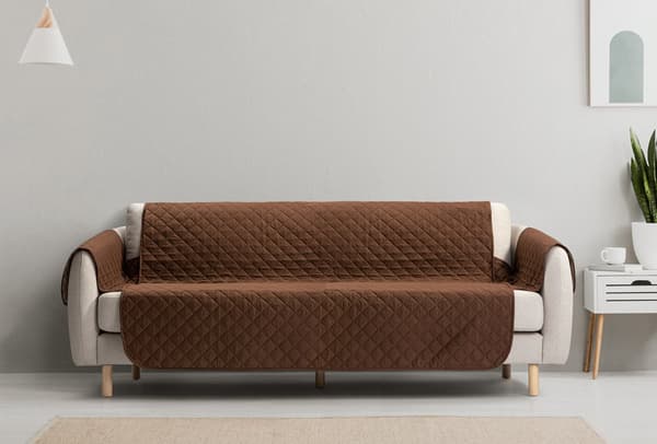 Vattenavvisande vändbart sofföverdrag för 3-sits soffa, quiltat möbelskydd för husdjur och barn, maskintvättbart, brun/beige