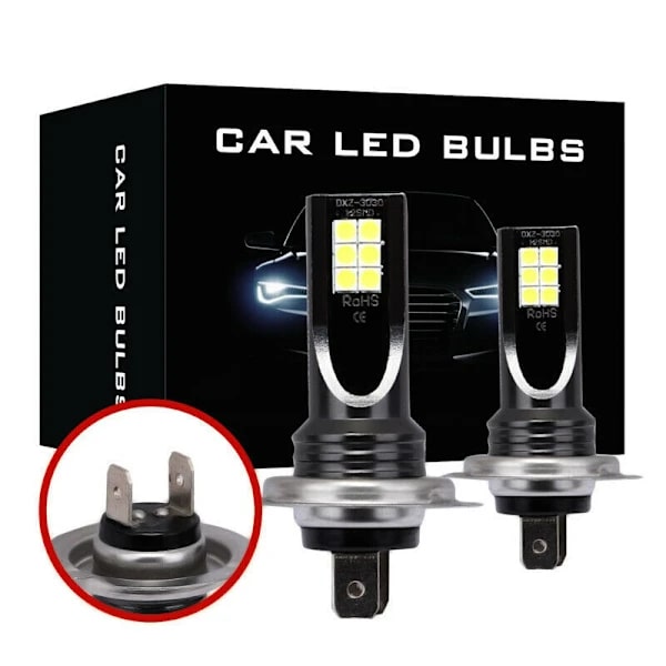 2 x H7 LED-frontlykter for bil DC12-24 6500K