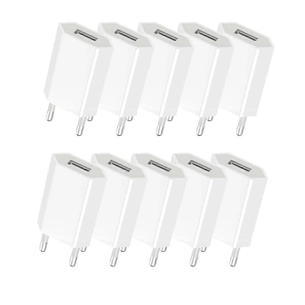 10 stk Mini USB Vegglader Adapter Lader EU-plugg