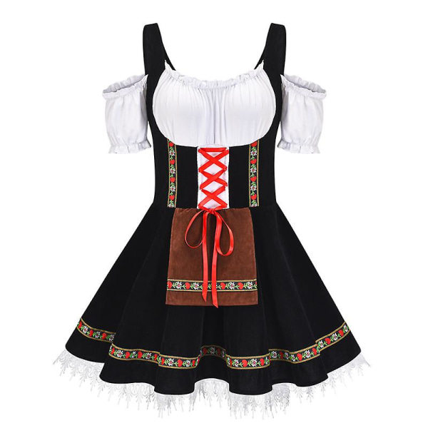 Perinteinen Oktoberfest-asu paraati tavernan baarimikko tarjoilijan asu cosplay karnevaali halloween juhlallinen juhlamekko musta L