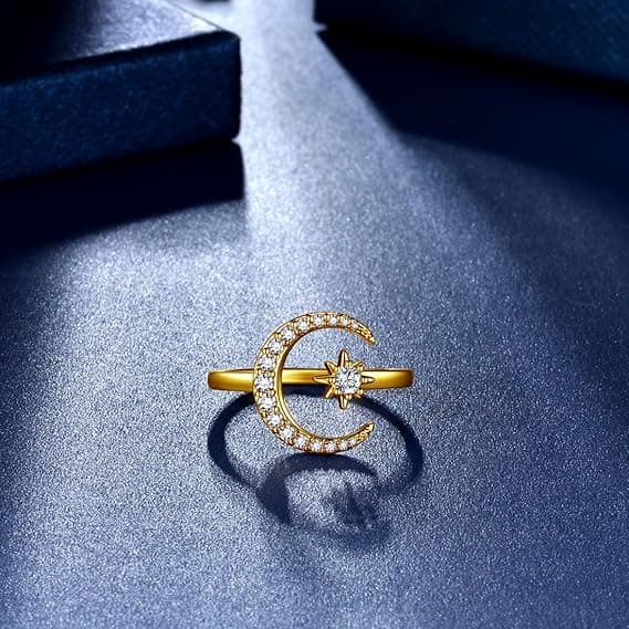 Stjerne- og måneringer Justerbar halvmåne stjerner Åpen ring Belagte smykker Gaver til kvinner Gull Gold