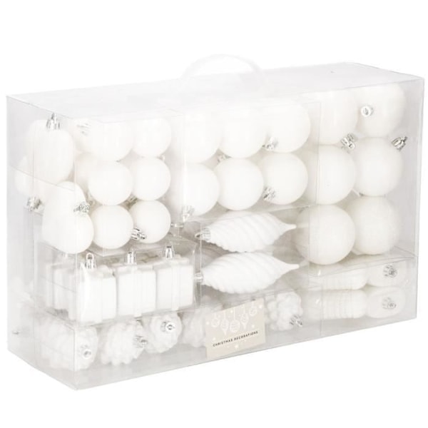 SPRINGOS® 72 stk. Juletrekuler Tredekorasjon, Pynt, Kongler, Godteri, Gaver, Stjerner, Tre - Hvit Hvit