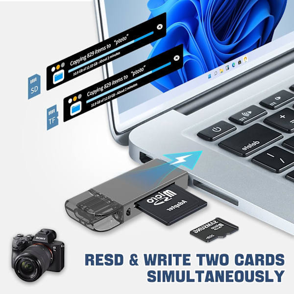 USB 3.0 + USB-C SD-kortlæser til iPhone Sort 3.0 USB C kortlæser 3.0 USB C Card Reader